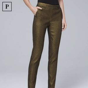 PETITE METALLIC-JACQUARD SLIM ANKLE PANTS